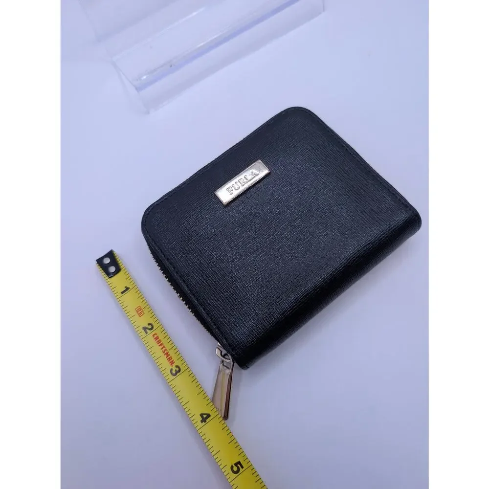 Authentic Furla Black Saffiano Leather Zip Around Wallet